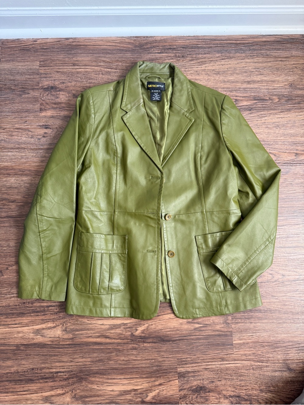 METROSTYLE Vintage Women's Green Real Leather Blazer Jacket 14 Medium Large